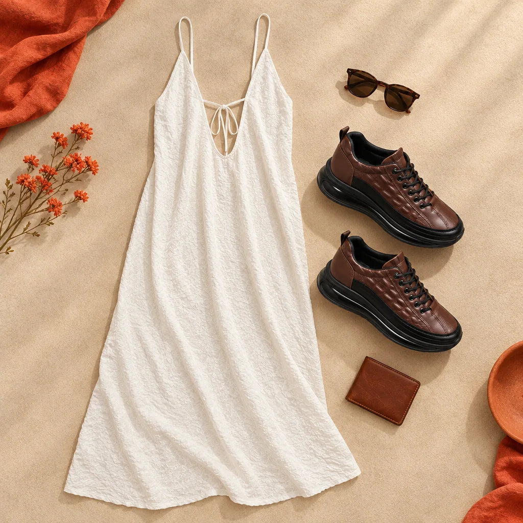 Vestido costas nuas e sapato croco masculino
